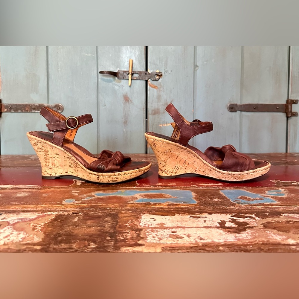 Born Leather Wedge Sandals - Picture 2 of 8